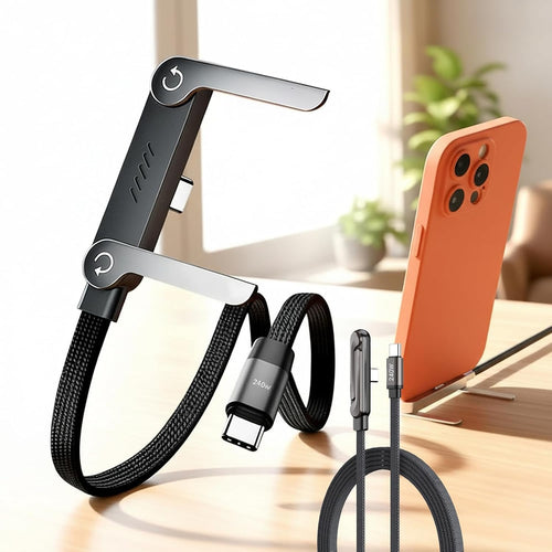 240W Type-C Fast Charging Cable with Foldable Phone Stand | 2-in-1 USB Type-C Charging Cable & Mobile Holder
